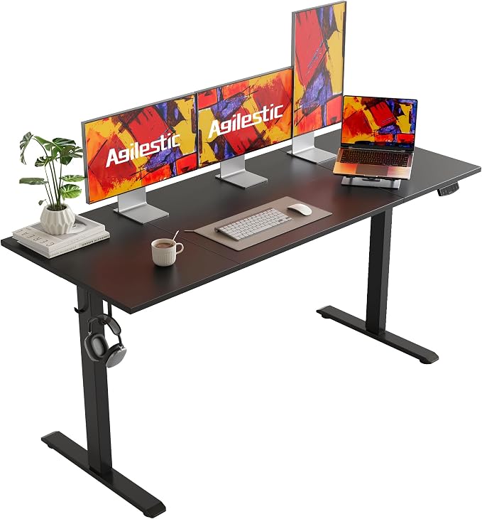 Agilestic 63 * 24 Inch Height Adjustable Electric Standing Desk, Black | Sit Stand Up Computer Desk, Memory Presets, Stable Steel Frame,154 lbs, Easy Assembly, Splice Board, Home Office, Studying by Agilestic