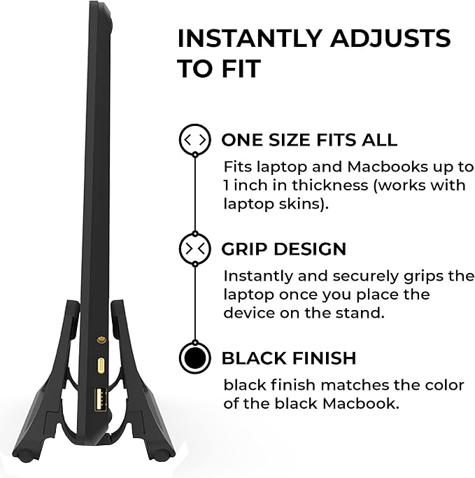 HumanCentric Vertical Laptop Stand for Desks Adjustable Matte Black MacBook | Upright Adjustable Holder to Dock Apple MacBook Stand, and Other Laptops to Organize Work & Home Office, Automatic Grip - Image 3