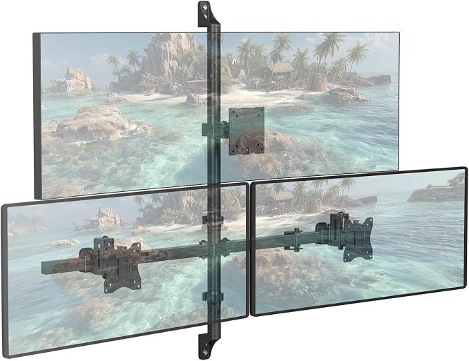 WALI Triple Monitor Wall Mount for 13 to 49 Inch, 3 Monitor Wall Mount Computer Monitor Arm for Ultrawides Screens, Swivel Tilt Wall Mount with VESA 75/100 mm, Per Arm Holds Up to 22lbs by WALI