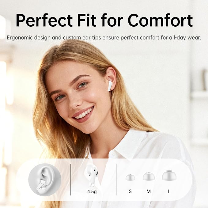 xinwld Adaptive Hybrid Active Noise Canceling 2026 Wireless Earbuds, 6 Mics ENC Clear Call Ear Buds, Hi-Res Audio Deep Bass Bluetooth 5.4 Headphones, 40H, LED, for Sports Running Gym Workout, White - Image 7