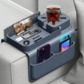 Silicone Couch Cup Holder Tray with Tablet & Phone Stand, Anti-Slip Sofa Arm Organizer with Dual Side Pockets for Remotes, Snacks, Headphones, Glasses, Drinks (Gray) by Lebreary