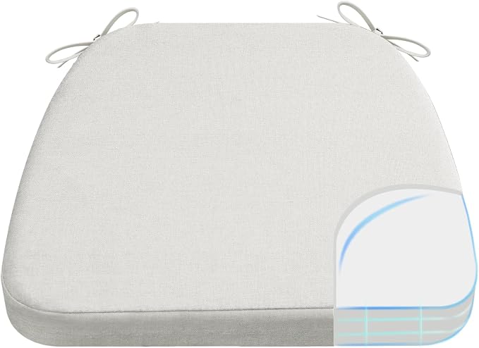 AAAAAcessories D-Shaped Chair Cushions, 2" Thick Dining Chair Pads with Ties and Removable, Machine-Washable Cover, 17" x 16", Natural Linen by AAAAAcessories