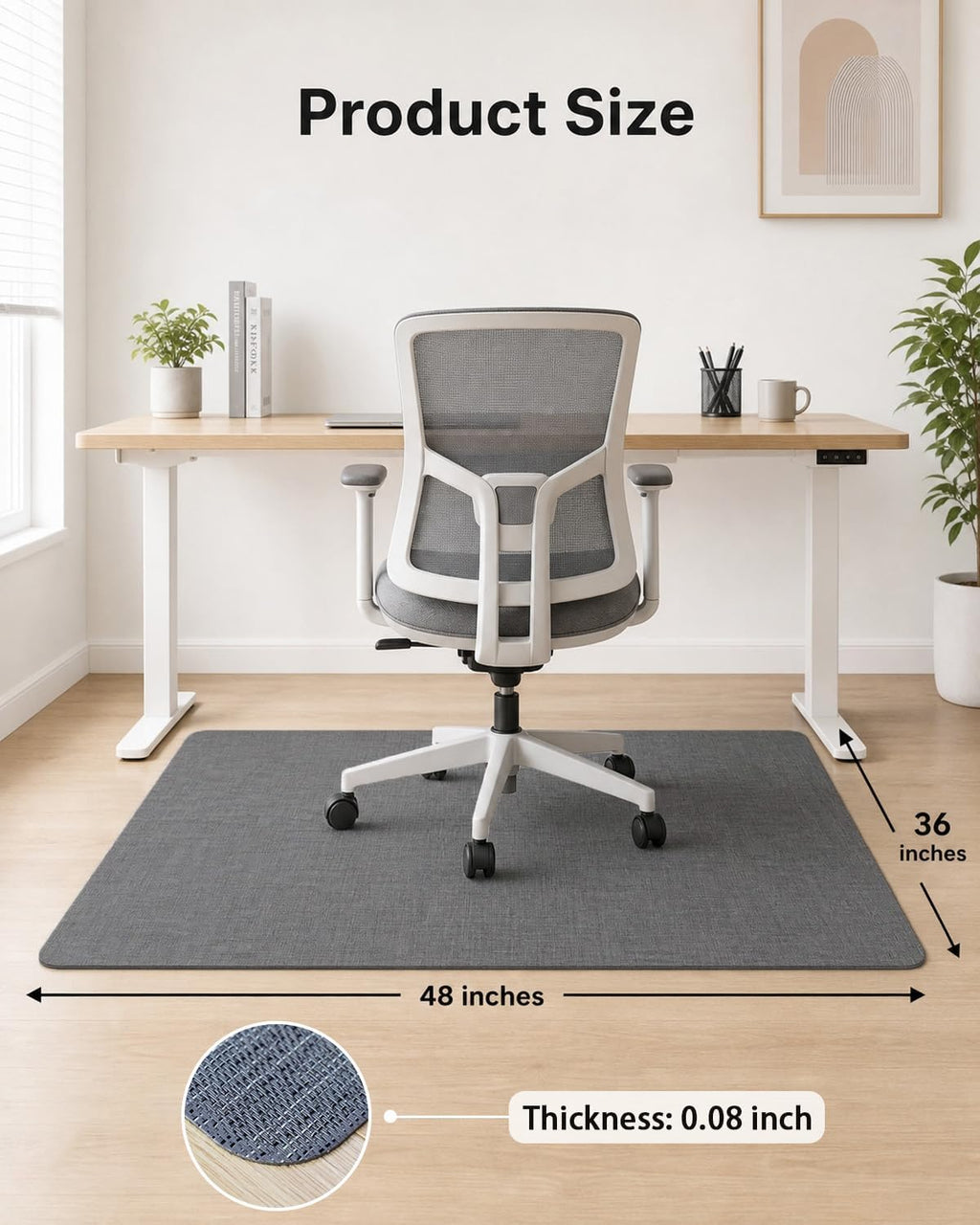 Office Chair Mat, 36"x48" Anti-Scratch for Hardwood Floor, Dark Grey - Image 7