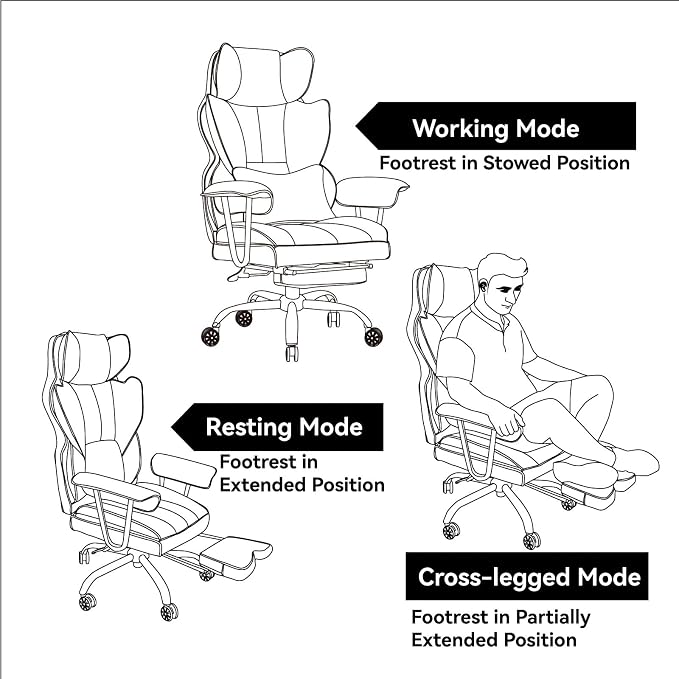 Efomao Big and Tall Office Chair 400lbs - Executive Office Chairs with Footrest, Heavy-Duty PU Leather Computer Chair for Heavy People, Light Green Home Office Desk Chairs | 400lbs support, 135° recline, dual-layer foam cushion, 23.5" seat & footrest. ... - Image 6