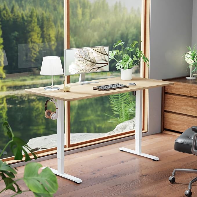Veken 55 Inch Large Electric Standing Desk, Gaming Table, Nature | Height Adjustable Sit Stand Up Computer Tables for Home Office, Study , Writing, Suit students, employees and group work - Image 3