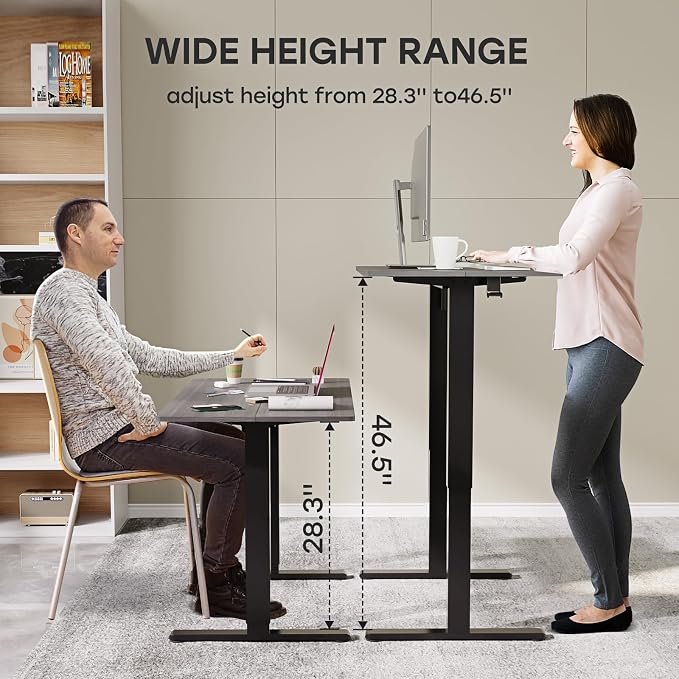 Electric Standing Desk, 48×24 Inch Home Office Desk, Grey | Sit Stand Desk with 2 Hooks, 3 Memory Height Settings, Adjustable Height Table with Splice Board for Study & Gaming - Image 3