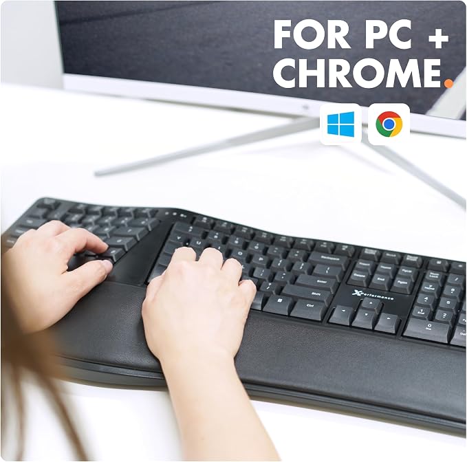 X9 Wireless Ergonomic Keyboard with Cushioned Wrist Support - Type Comfortably Longer - Wireless Split Keyboard for Laptop, PC & Chrome Computer with 110 Ergo Keys & 5ft Cable - Image 7