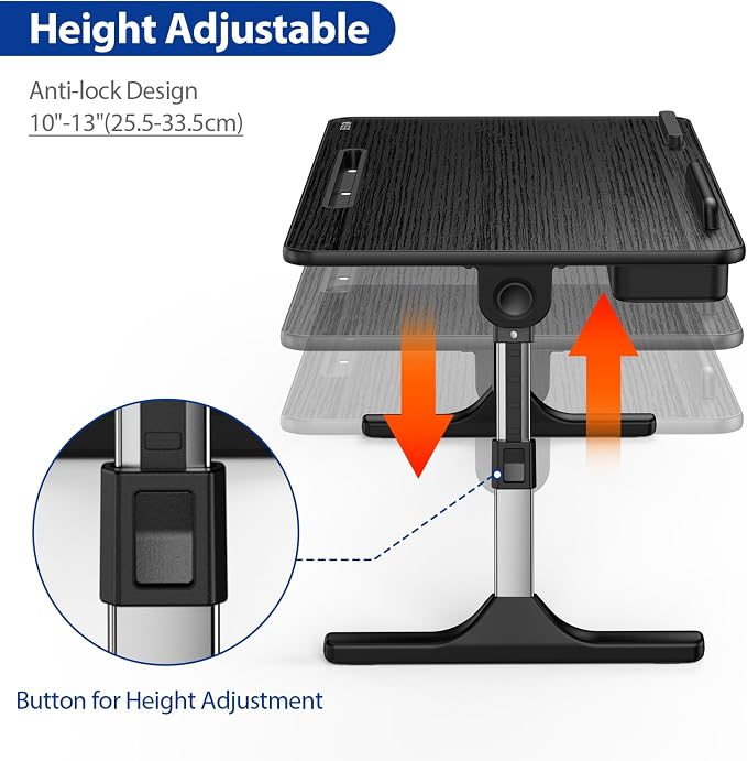 Besign LT05 Adjustable Laptop Table, Lap Desk, Portable Standing Bed Desk, Foldable Sofa Breakfast Tray, Notebook Computer Stand for Reading and Writing, Medium Size, Black - Image 3