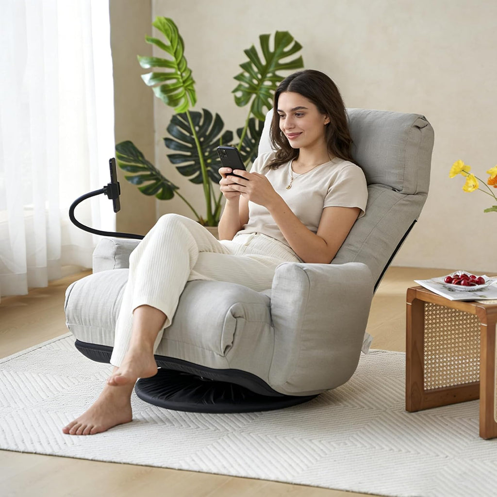 Swivel Lazy Floor Chair, Adjustable Reclining Floor Lounger with Head & Back Support and Phone Holder, Comfy Tatami Sofa Seat for Adults Bedroom & Gaming - Image 2
