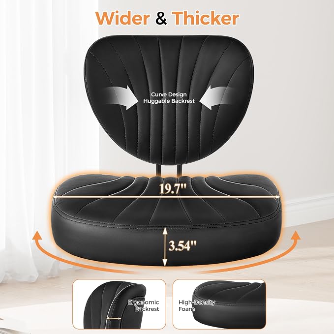 Cross Legged Office Chair,Ergonomic Criss Cross Chair with Wheels | 360° Swivel Height-Adjustable Meditation Chair for Yoga & ADHD, Wide Kneeling Chair with Strong Lumbar Support (Black) - Image 8