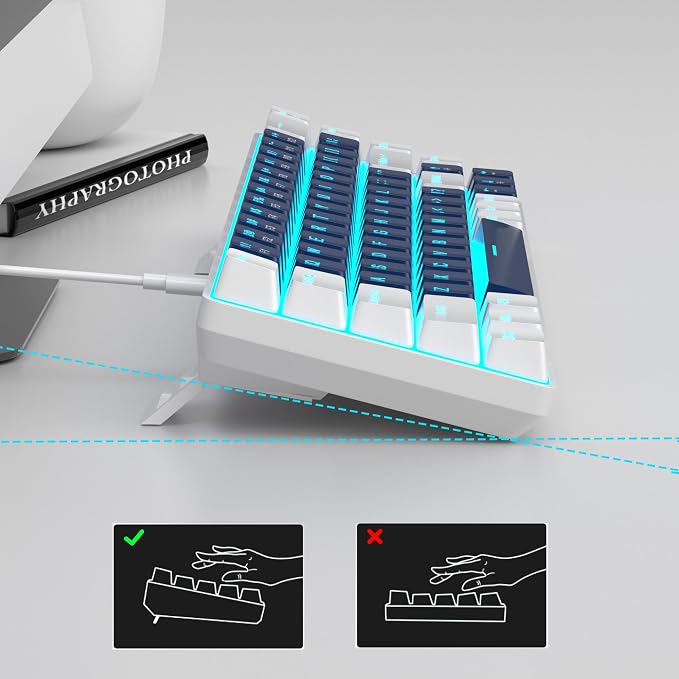 MageGee Portable 60% Mechanical Gaming Keyboard, MK-Box LED Backlit Compact 68 Keys Mini Wired Office Keyboard with Blue Switch for Windows Laptop PC Mac - Blue/White - Image 4