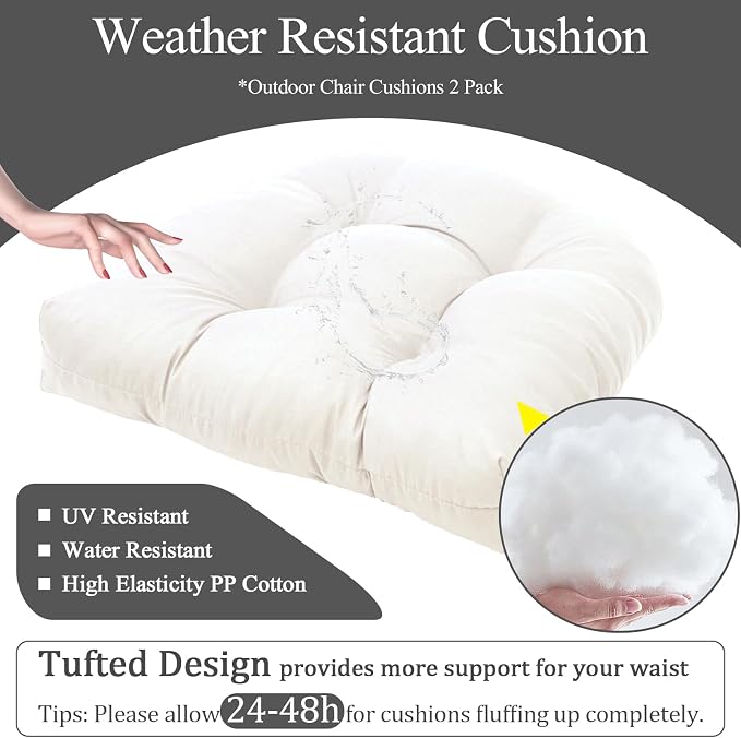 MTMR Outdoor Chair Cushions Set of 2, Patio Furniture Seat Pads, Waterproof | 2Pcs , waterproof cover, PP cotton, u-shaped, no-fading, thick patio seat pads for outdoor wicker furniture in yard, 19x19x4 - Image 6