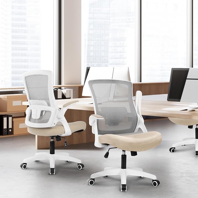 NEO CHAIR Office Desk Chair High Back Mesh Chair Adjustable Lumbar, Beige | Ergonomic High-Back Design with Breathable Mesh, Flip-Up Armrests, Comfortable Support for Home office or Computer Work - Image 9