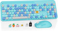 Wireless Keyboard and Mouse Combo, Retro Round Keycaps, Full-Size Stylish Typewriter Keyboard with Phone/Tablet Holder, Ergonomic Mouse with 3-Level DPI, 2.4GHz Connection for Windows/PC (Ice Blue) | Full-Size Retro Typewriter-Style Keyboard, Tilt Legs... by SABLUTE