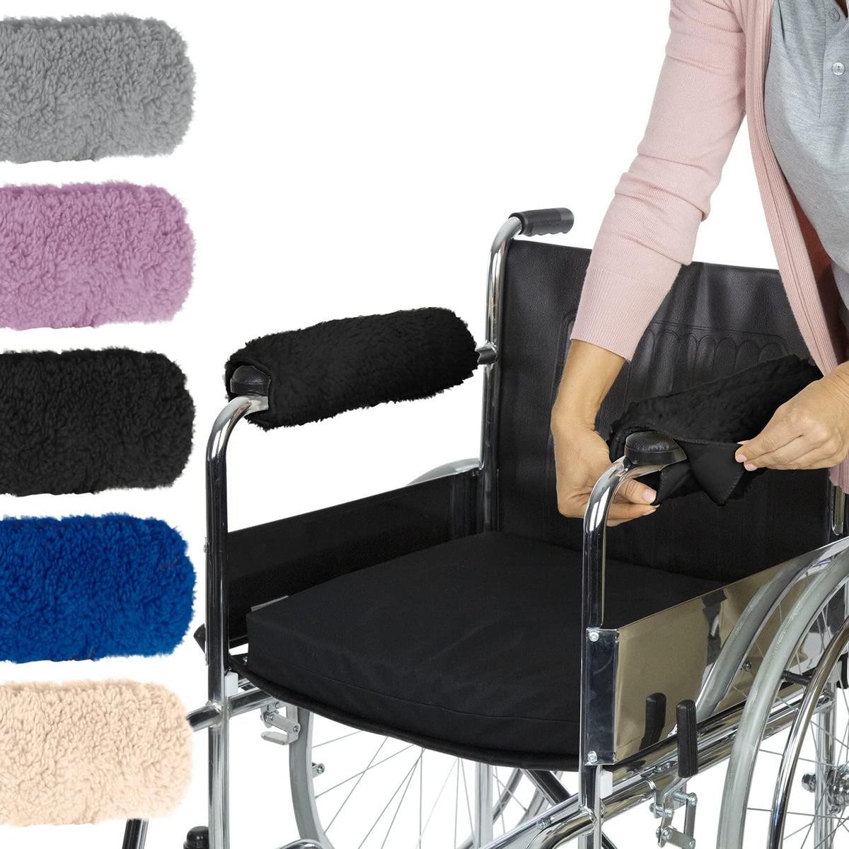 Vive Wheelchair Armrest Pads (2 PCS) - Memory Foam Sheepskin Cushion by Vive