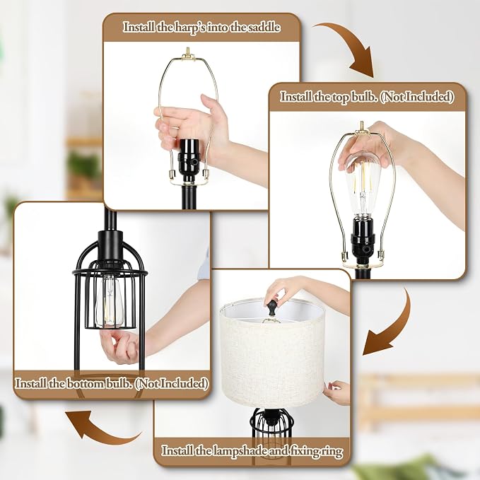 29'' Tall Table Lamps for Living Room Set of 2, 2-Light Farmhouse Bedside Lamps with USB Ports, Rustic Nightstand Lamps with Beige Lampshade, Black Industrial Desk Lamps for Bedroom End Table Reading - Image 6
