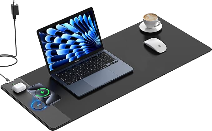 TopMade Mouse Pad with 15W Fast Wireless Charging, 35.43"x15.75" XXXL Large Gaming Mousepad, Waterproof Desk Pad, Classic Black Computer Desk Mat(Includes 20W PD Power Adapter & 6.56ft Woven Cable) by TopmadeProduct-Ordernow
