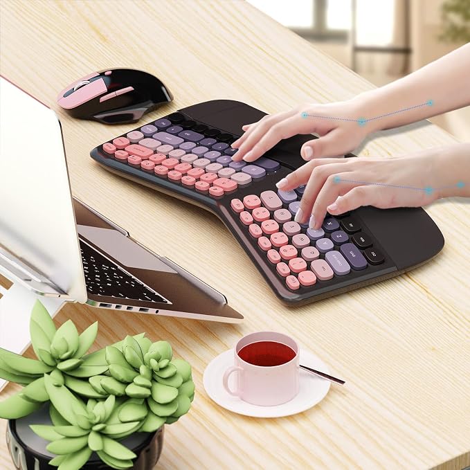 Ergonomic Wireless Keyboard Mouse, Mechanical Gaming Set with Wrist Rest | Compatible With All windows and Type C Computer,With OTG & Long Clean Bruch,Ideal for PC, Home, Office and College - Image 6