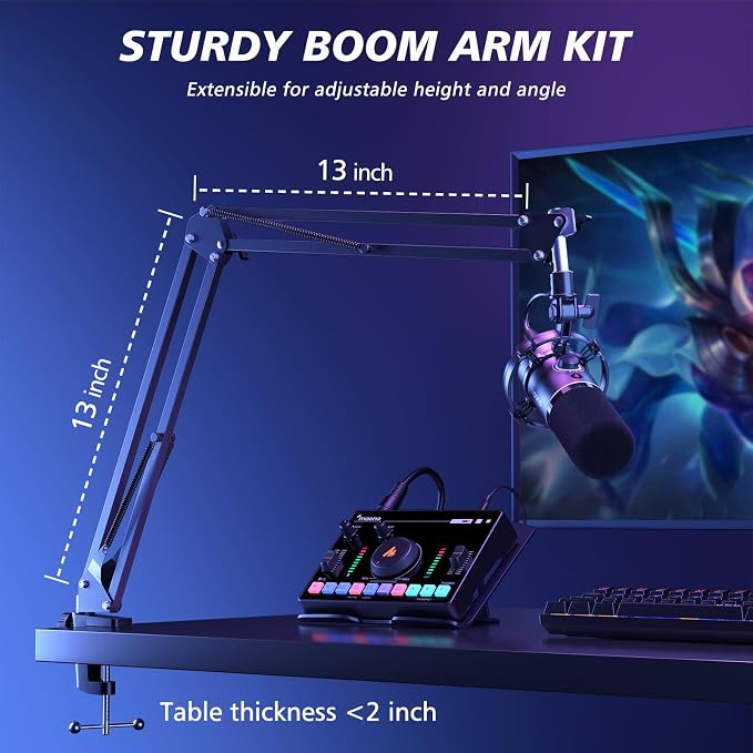 MAONO PD200XS XLR/USB Dynamic Microphone Kit, RGB Gaming Mic with Software | PC Mic with Mute, Gain Knob, Volume Control, Boom Arm for Streaming, Gaming, Podcasting, Voice-Over, Recording - Image 8