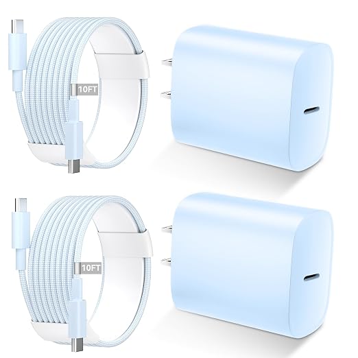 Phone 16 15 Charger Fast Charging Type C Chargers USB C Charge Block with 2 Pack 10FT USB C Cable Nylon Braided for Phones 16/16 Plus/16 Pro/16 Pro Max/Phone 15/15 Pro Max/Pad Pro,Blue by DiHines
