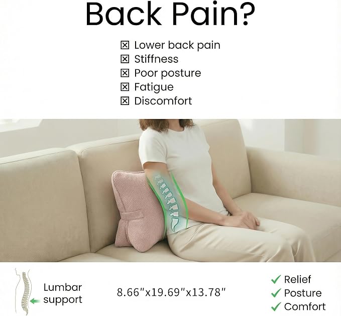 Pat. Pend. Corduroy Back Support Pillow for Sitting, Ideal for Expecting Moms, Low Back Cushion for Bed Sitting, Reading & Relaxing, Ergonomic Triangle Backrest, Washable Cover, Pink - Image 2