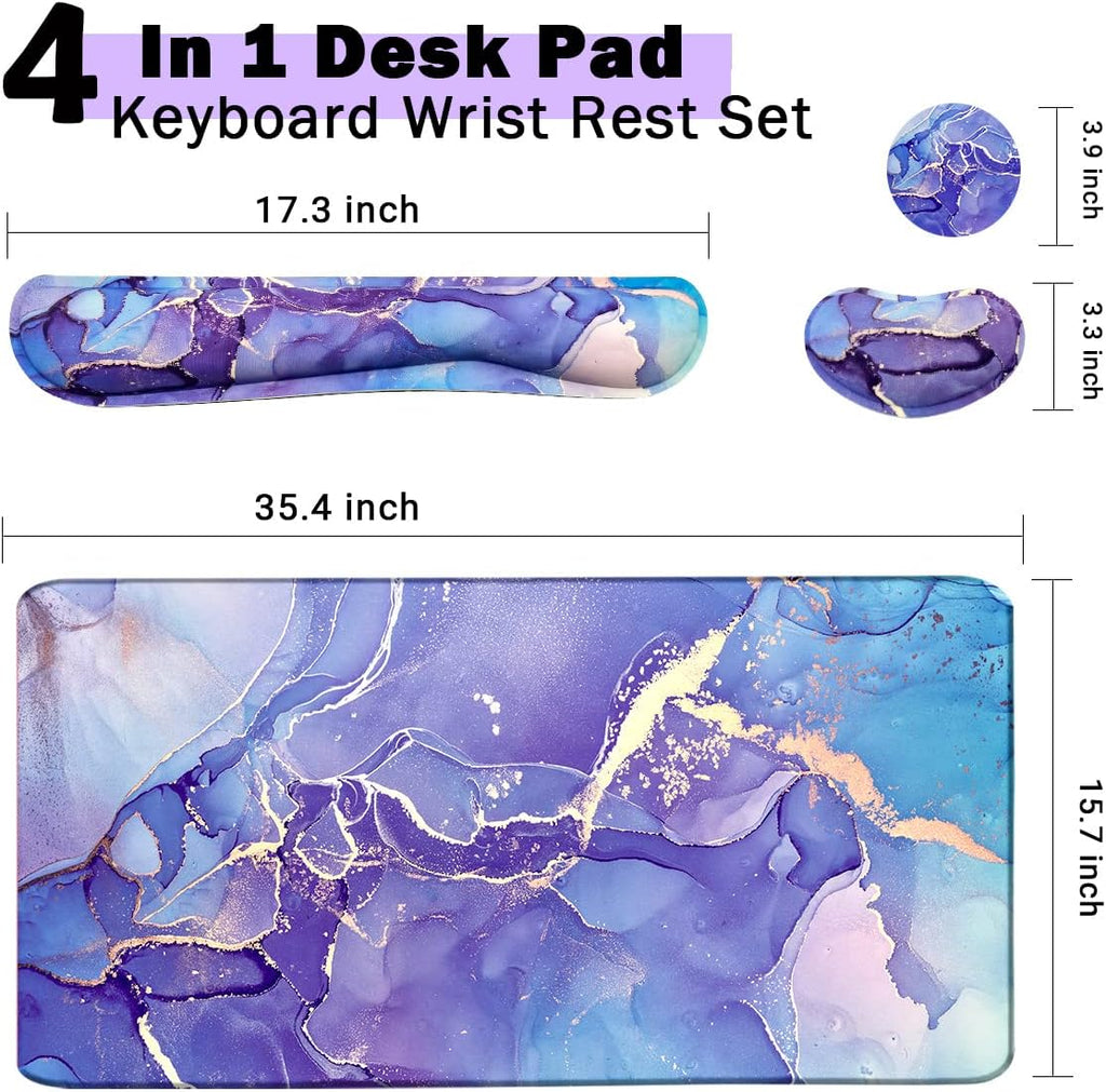 Large Mouse Pad and Keyboard Wrist Rest, Desk Pad for Keyboard and Mouse, 4-in-1 Large Gaming Mouse Pad with Wrist Support - Purple Marble - Image 3