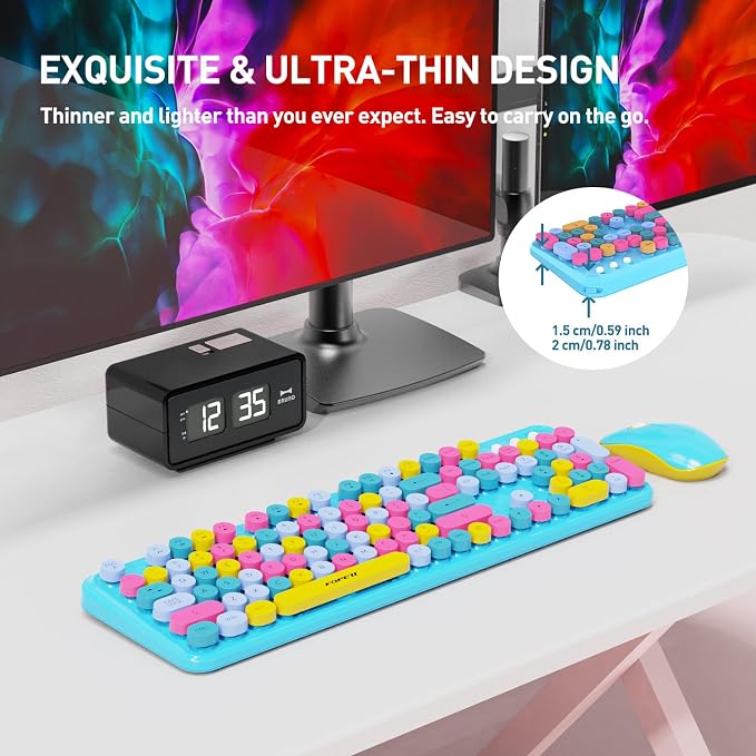 2.4GHz Wireless Keyboard and Mouse Set with Switch Button - Full-Size Keyboard - Compatible for Windows/Laptop/PC/Notebook/Smart TV and More - Blue Colorful - Image 6