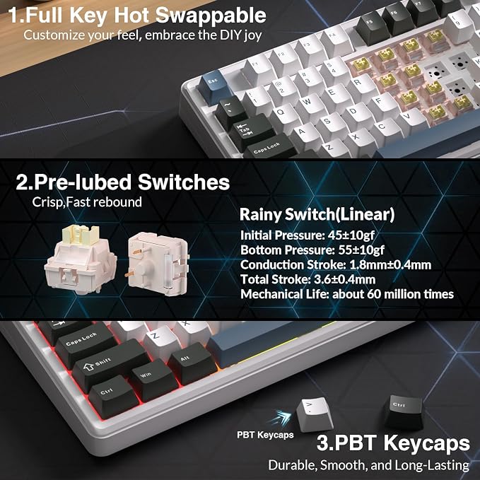 Aula L99 Wireless Mechanical Gaming Creamy Keyboard with Smart Touch Screen - Image 7
