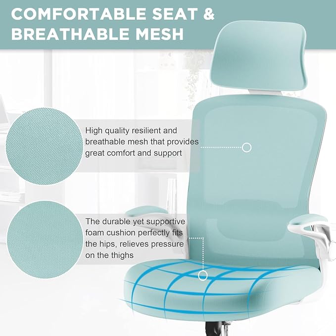 Mimoglad Office Chair, High Back Ergonomic Desk Chair with Adjustable Lumbar Support and Headrest, Swivel Task Chair with flip-up Armrests for Guitar Playing, 5 Years Warranty - Image 5