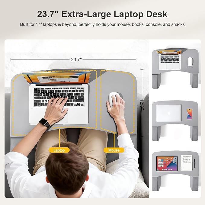 OPTIXCELL Lap Desk for Adults with Arm Rests, Ergonomic Laptop Pillow Stand | 23.7"x12.3" Large Desktop, Supports 44lbs, Memory Foam Armrests, for Bed Couch Floor Work Reading Gaming Eating - Image 4