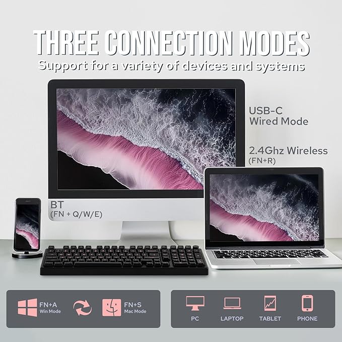 EPOMAKER Galaxy100 QMK/VIA Wireless Gaming Keyboard, Aluminum Shell, BT/2.4Ghz/USB-C, Pre-Lubed Hot-Swappable Linear Switches, NKRO, RGB Backlit (Black, Wisteria Linear Switch) - Image 5