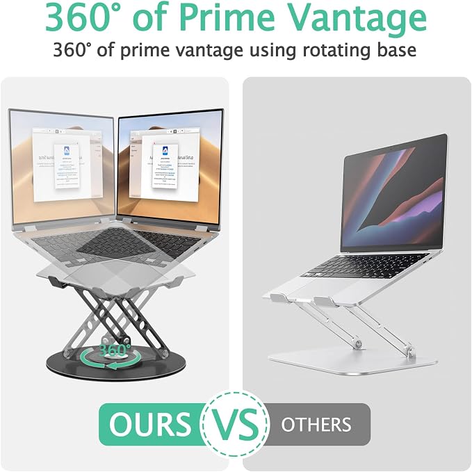 Laptop Stand for Desk Adjustable Computer Stand with 360 Rotating Base Ergonomic Laptop Riser Mount for Desk Foldable Protable Computer Desk Fits with MacBook Pro Air, Round Black - Image 3