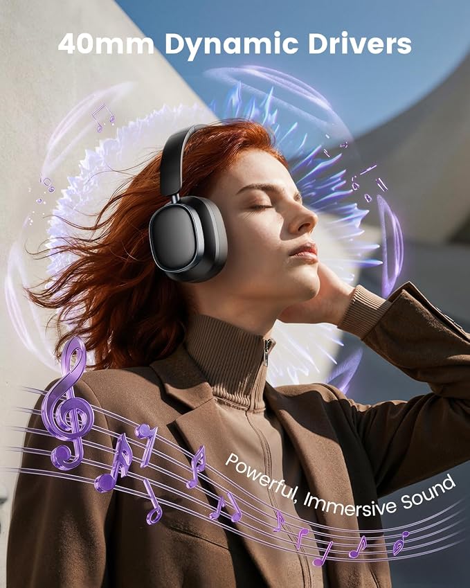 Active Noise Cancelling Headphones,78H Wireless Bluetooth Headphones,Black | Over-Ear Headset,Bluetooth 6.0,Hi-Res,Low Latency,Foldable,Built-in Microphone,Ideal for Travel,Home,Office,Cellphone,PC - Image 6