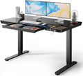 Marsail 48 x 24 inch Glass Standing Desk with Drawer Storage, Matte Black | Storage drawer, one-piece tabletop, two USB charging ports, sit stand design, 28.3–46.5 inch height range, home office use by Marsail