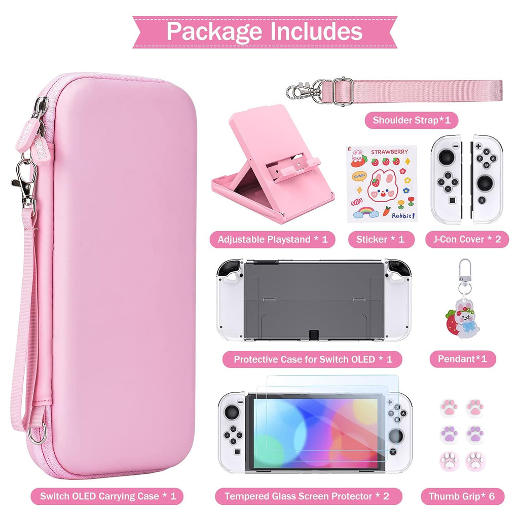 Younik Switch OLED Accessories Bundle, 17 in 1 Pink Switch Oled Accessories Kit for Girls Include Switch Carrying Case, Adjustable Stand, Protective Case for Switch Console & J-Con - Image 3
