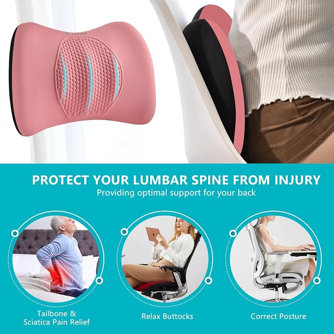 Car Seat Cushion and Back Support for Office Chair Memory Foam Chair Cushions Pressure Relief Seat Pads with Gel Massage Point Lumbar Support Relief Sciatica & Tailbone (Pink) - Image 7