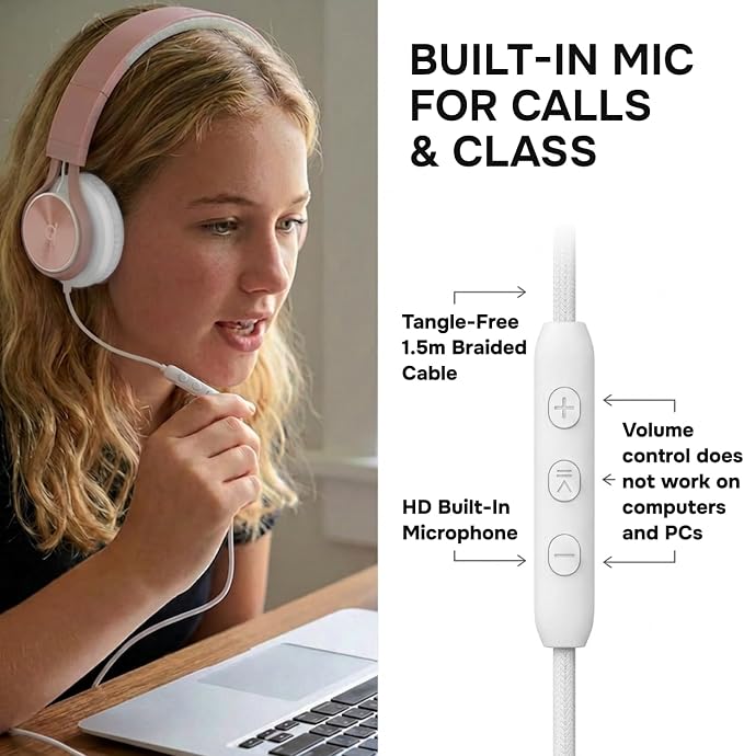 ARTIX Wired Headphones for Kids & Adults - Built-in Mic & Volume Control, Kids Headphones for School & Travel, Girls Head Phones for Computer, iPad, Chromebook, Tablet, Smartphone with 3.5mm Aux Cord - Image 5