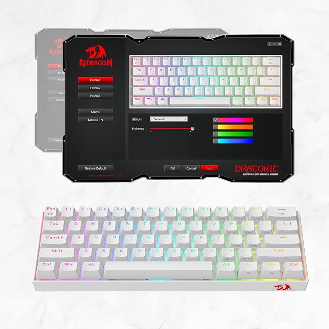Redragon K530 Pro Draconic 60% Wireless RGB Mechanical Keyboard, BT/2.4Ghz/Wired 3-Mode 61 Keys Compact Gaming Keyboard w/Hot-Swap Socket, Free-Mod Plate Mounted PCB & Linear Red Switch - Image 6