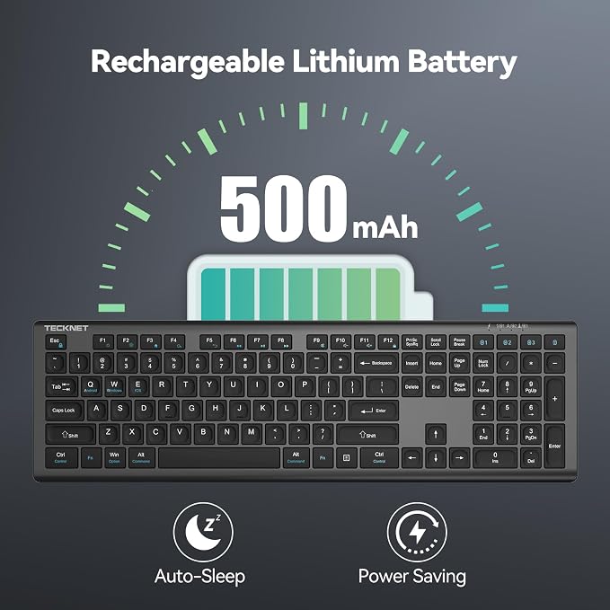 TECKNET Bluetooth Keyboard Rechargeable 4-Device (2.4G+BT) | Multi-device Free Switching, Ultra-Slim, Numeric Keypad, Quiet Full Size Wireless Keyboard for PC/Laptop/Smart TV/Phone - Image 5
