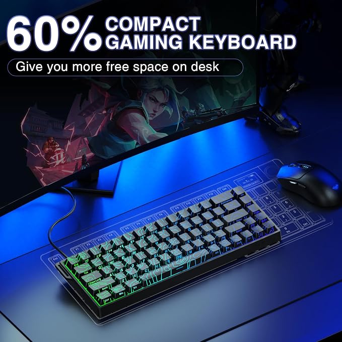 AULA WIN68 HE Mechanical Gaming Keyboard 60%, Hall Effect Magnetic Switch, Fast Trigger Mode Adjustable Actuation, 8000Hz Polling Rate, RGB Backlit, Small Wired Keyboard for Laptop/PC Gamer - Image 8