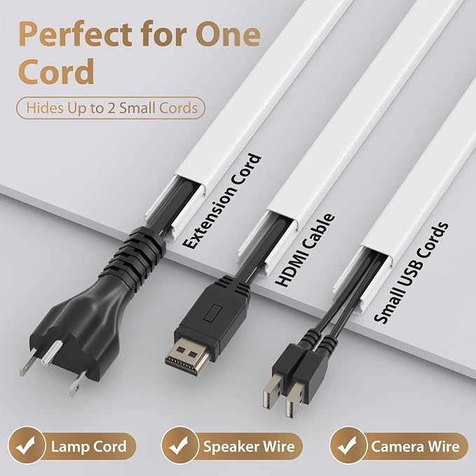 ZhiYo 102" Black Cord Cover for 1 Wire, Small Size, 0.59" W x 0.4" H | Fits Up to 1 Thick Extension Cord, Self-Adhesive for Easy Install, Lightweight PVC Helps Stay Secure, Paintable Cord Hider - Image 4