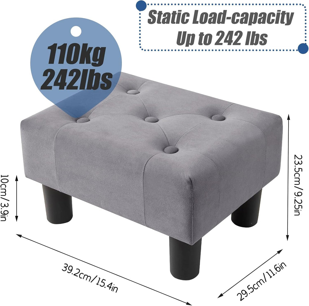 BRIAN & DANY Small Foot Stool, Velvet Foot Stools with Legs, Stable Small Footstool for Living Room, Harbor Mist Gray - Image 3