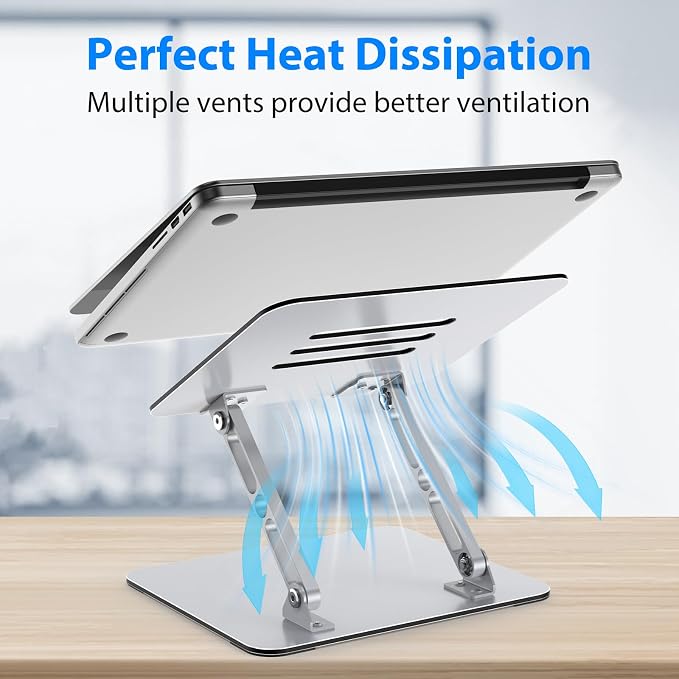Laptop Stand for Desk, Adjustable Laptop Riser Holder | Metal Foldable Computer Stand Portable Notebook Mount, Ventilated Cooling Tablet Stand Compatible with 10-15.6” Laptops - Image 4