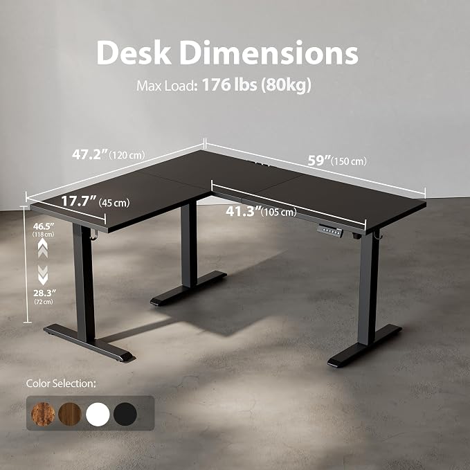 Agilestic L Shaped Electric Standing Desk Adjustable Height, 59Inch, Black | Electric Height Adjustable, Spacious Corner Desktop, Sturdy Steel Frame, Memory Presets, 176 lbs, Splice Board - Image 3