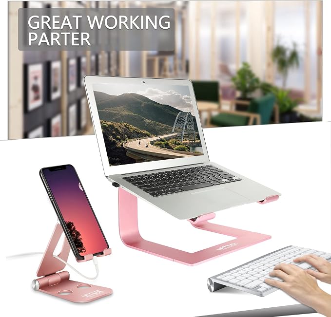 Laptop Stand for Desk, Pink, Up to 15.6" Laptop | Ergonomic Computer Stand Riser Holder for MacBook Air Pro, Dell, HP, Lenovo, Samsung, Alienware - Image 2
