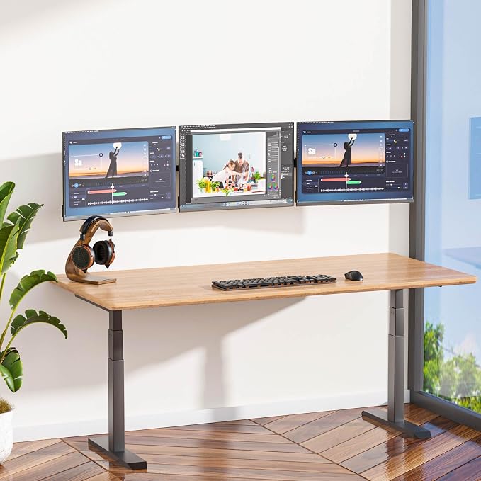 WALI Triple Monitor Wall Mount for 17 to 32 inch Screens, up to 15.4lbs | 3 Monitor Wall Mount, Full Motion with Tilt, Swivel, Rotation, VESA Mount 75/100mm, for Office / Home (013ARM), Black - Image 9