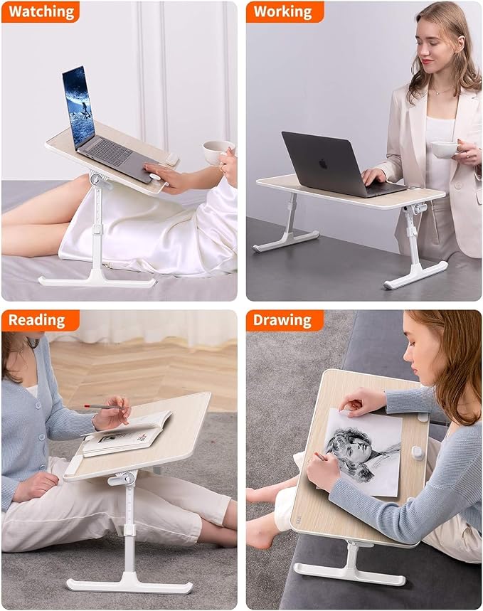 Laptop Desk for Bed, SAIJI Lap Desks Bed Trays for Eating Writing | 5 Heights, 4 Angles, Stable Folding Table for Bed Sofa Desk, Suitable for Laptops up to 17 Inches (60 x 33 cm Black) - Image 9