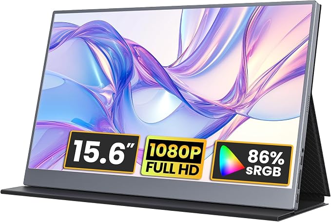 kksmart Portable Monitor 15.6 inch 1080P FHD 86% sRGB 60Hz, Travel Monitor for Laptop MacBook Surface PC Xbox PS5, HDMI USB-C VESA Compatible Built-in Speaker by Unknown