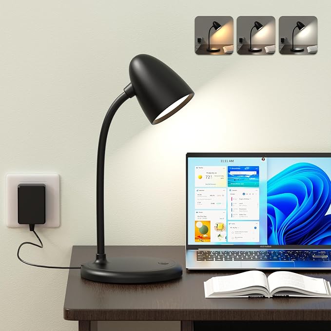 New LED Desk Lamp for Home Office,3 Colors Dimmable Table Lamp | Dimmable Reading Light Compact design fits well on desks and bedside tables,for College Dorm Room,Bedroom Desk Light by RORENSE