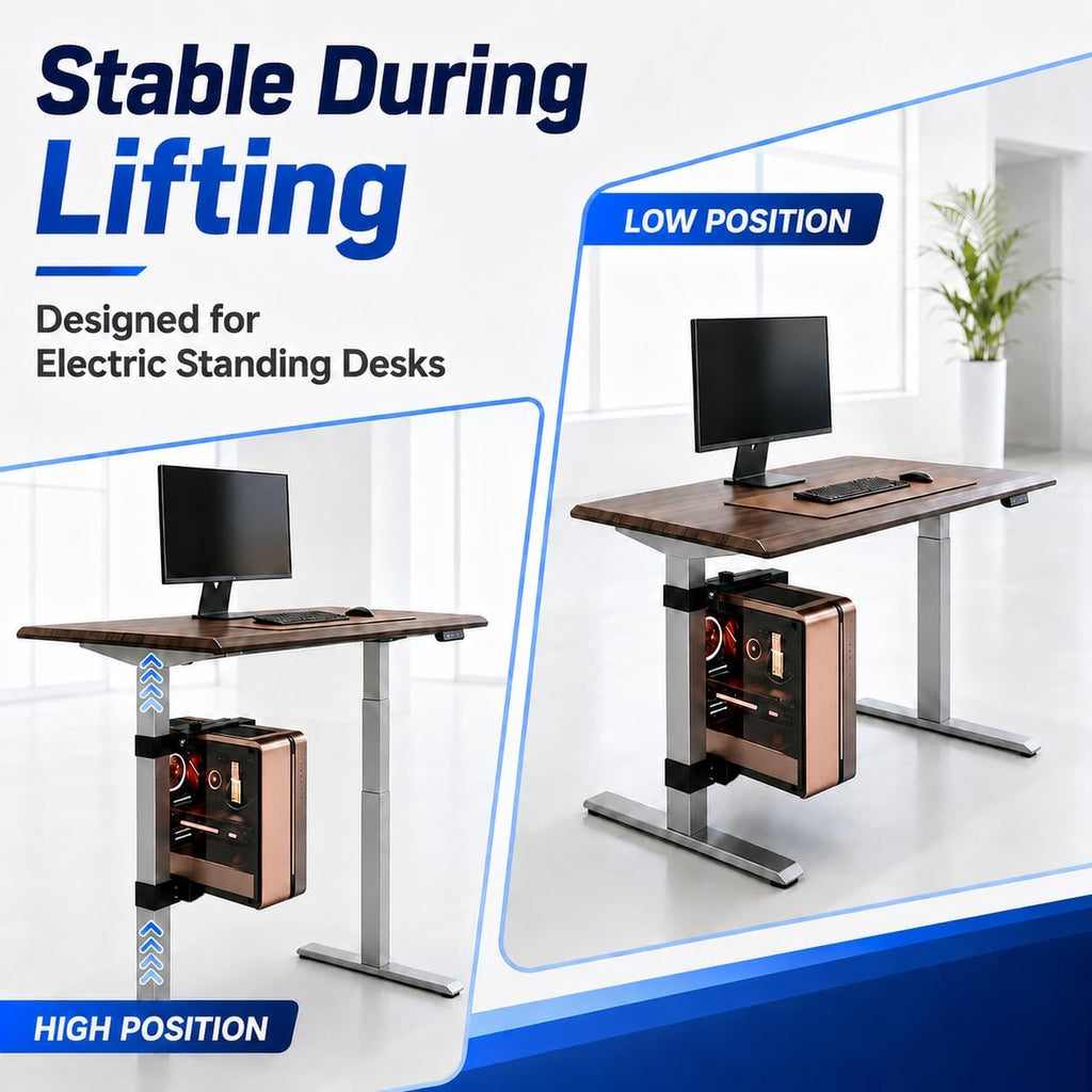 Under Desk PC Mount, Clamp-On CPU Holder for Standing Desk Leg - Image 7
